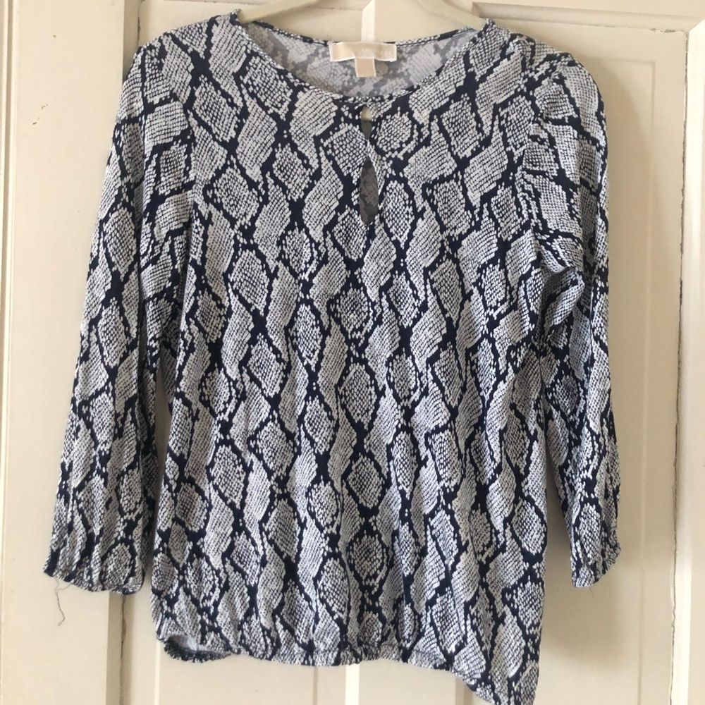 Michael Kors Snakeskin Pattern Navy Blouse